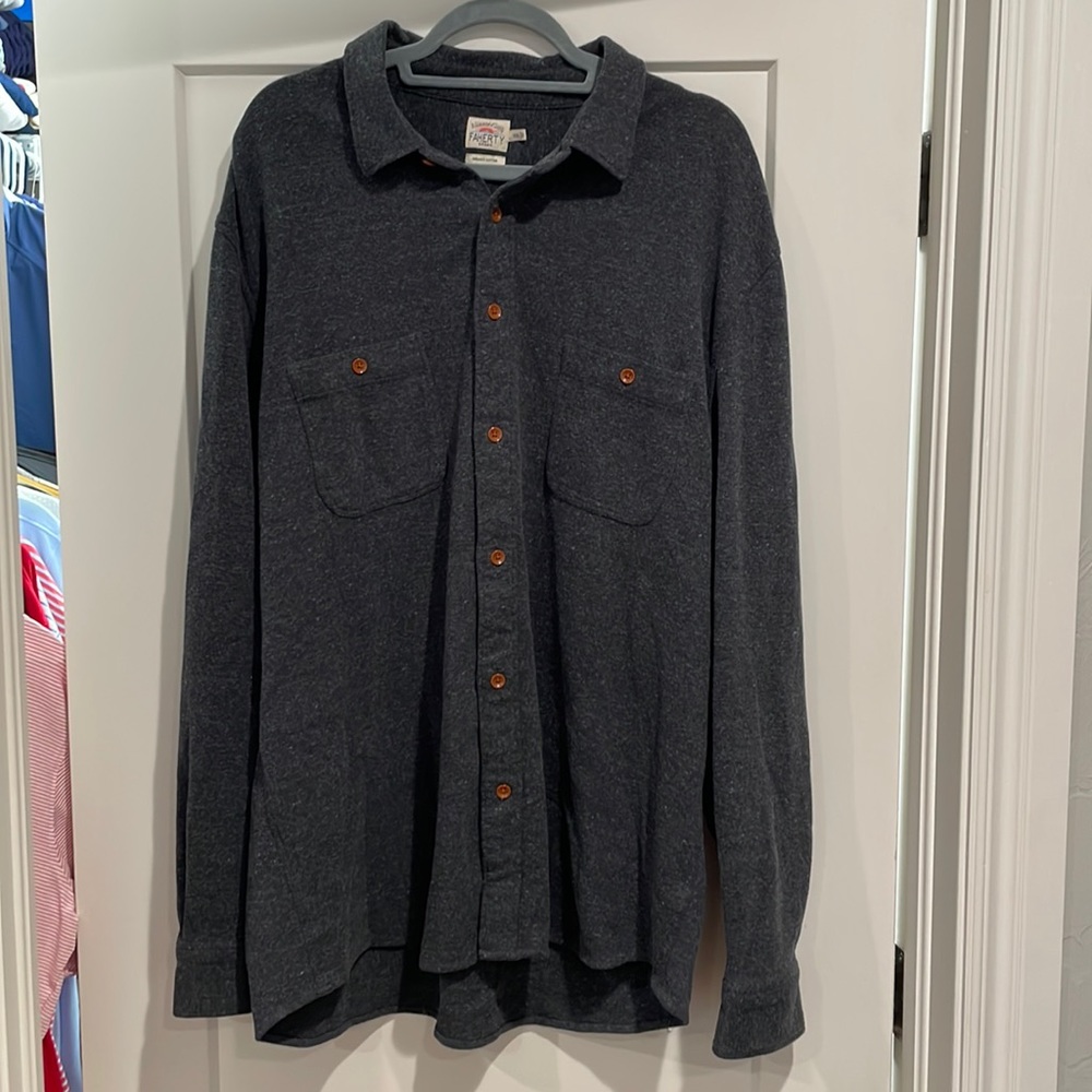 Mens Faherty Knit Alpine Shirt Charcoal Heather XXL